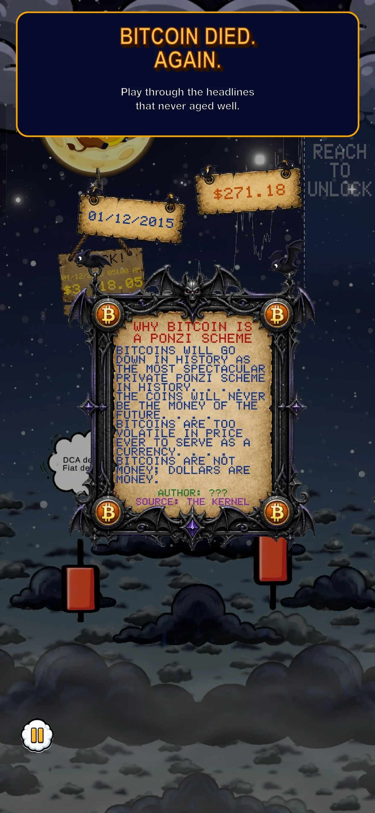 Bitcoin deaths headlines game screen
