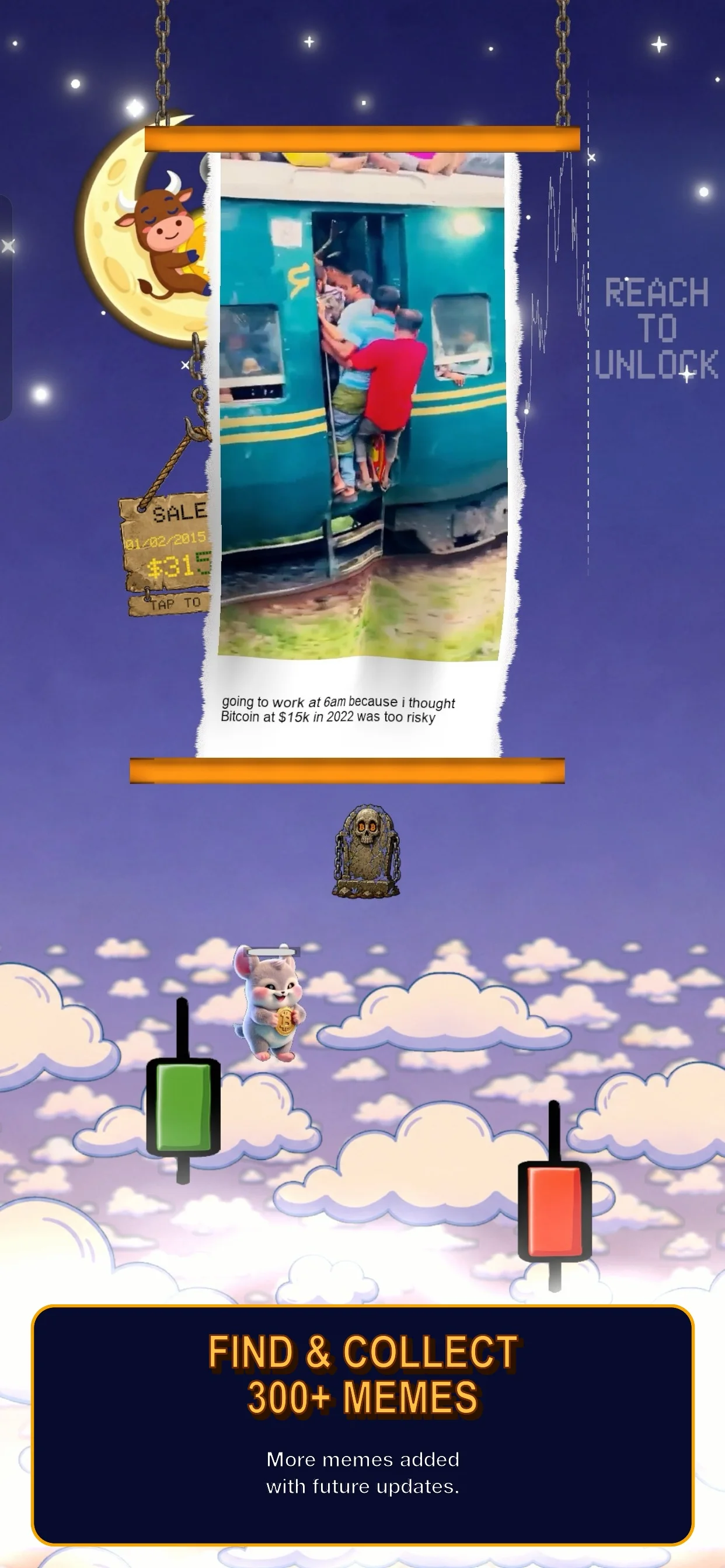 Collect Bitcoin memes game screen